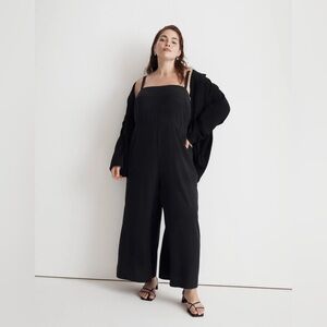 MWT Madewell Plus Square-Neck Wide-Leg Sleeveless Jumpsuit - 18W - Black